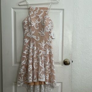 Davids Bridal Beige and White Lace Dress